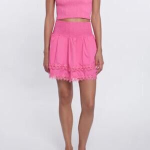 Peixoto Revolve pink Belle SKIRT mini tiered shirred waistband size large